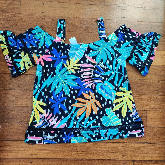 BNWT ROCKMANS|| Spot TROPICAL Cold shoulder TOP Blouse SIZE L - Picture 2 of 12